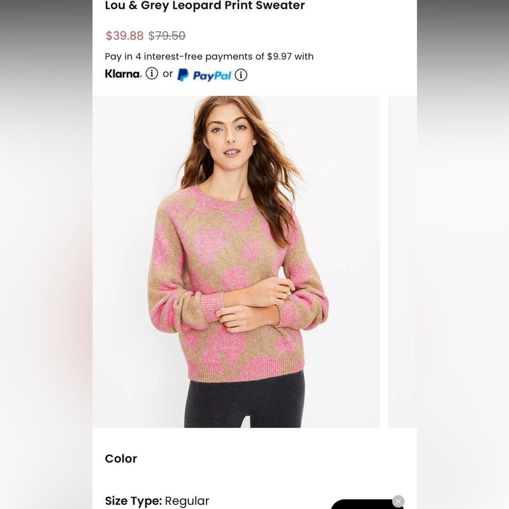 Lou & Grey Pink Leopard print sweater size XXL